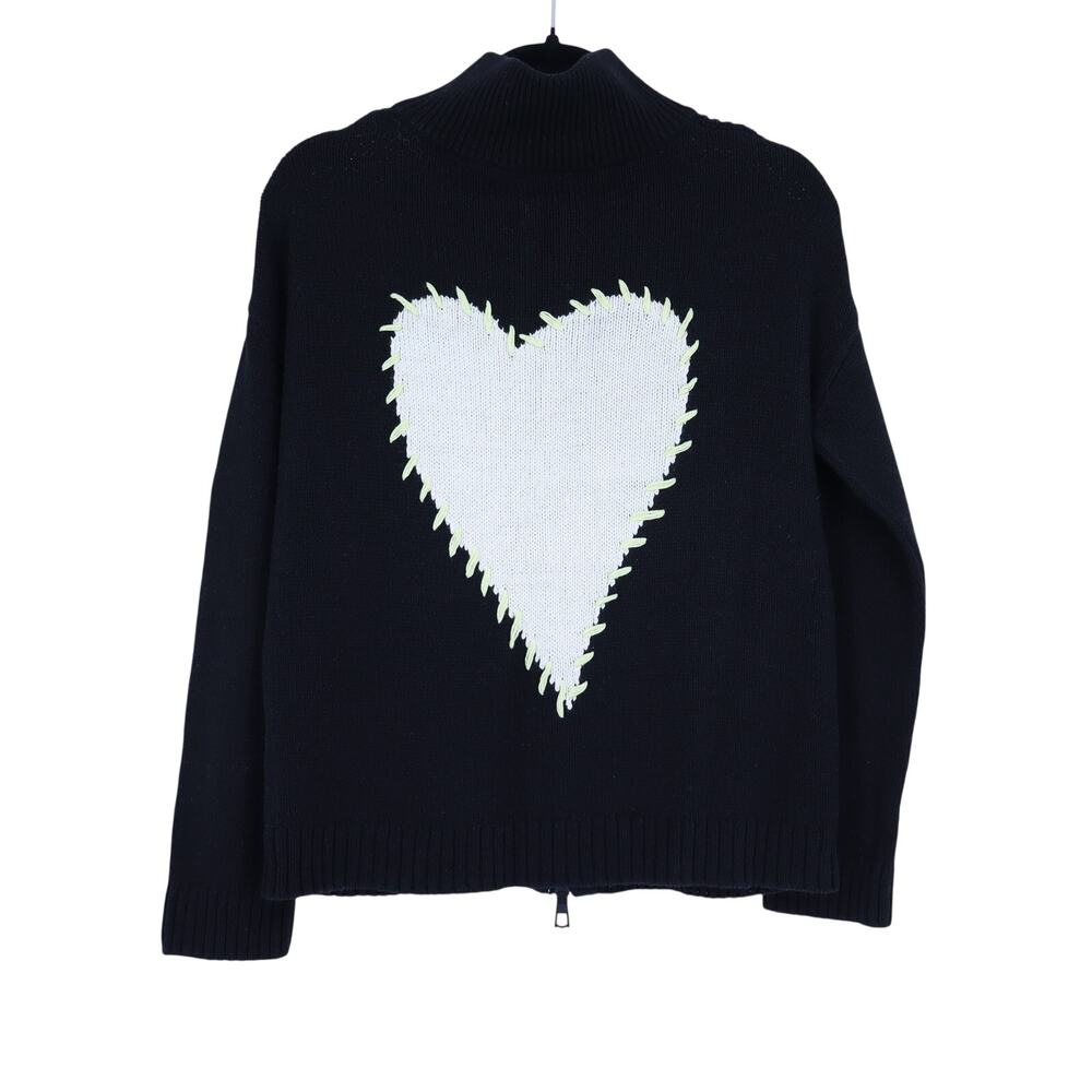 Lisa Todd Romancin Ribbed Heart Sweater Knit Jacket Black Intarsia Women's S